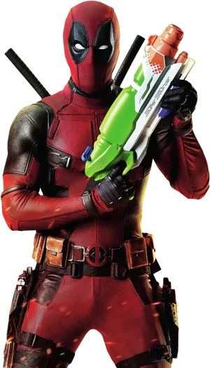 Deadpool With Water Gun PNG Image