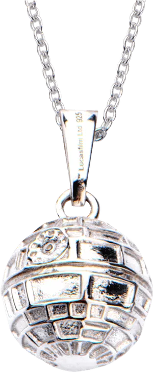 Death Star Inspired Silver Pendant PNG Image