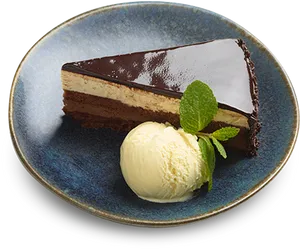 Decadent Chocolate Cake Slice With Ice Cream PNG Image