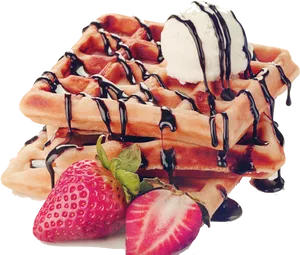 Decadent Waffleswith Ice Creamand Strawberries PNG Image