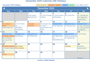 December2020 Holiday Calendar PNG Image