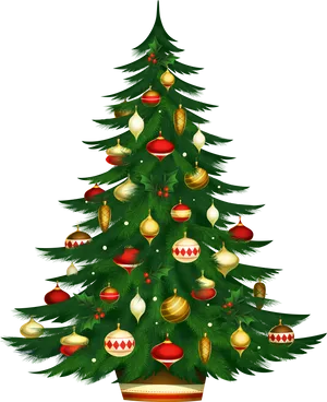 Decorated Christmas Tree Illustration PNG Image