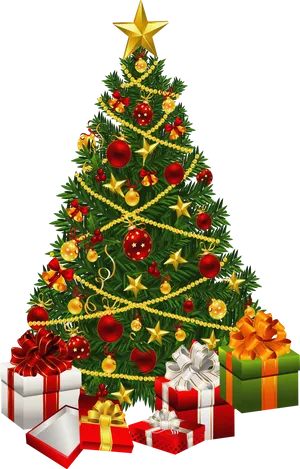 Decorated Christmas Treewith Gifts.jpg PNG Image