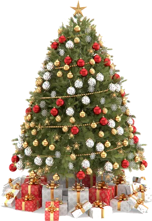 Decorated Christmas Treewith Presents.jpg PNG Image