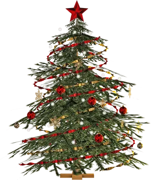 Decorated Christmas Treewith Star Topper PNG Image