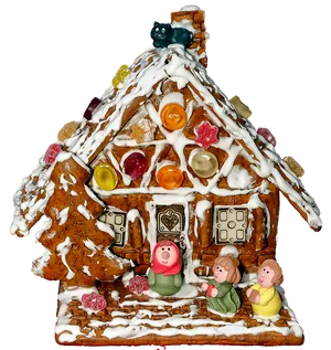 Decorated Gingerbread Housewith Figurines PNG Image