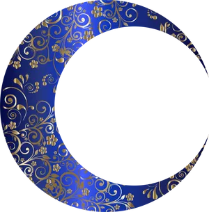 Decorative Blue Gold Crescent Moon PNG Image