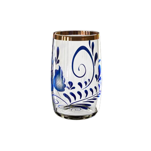 Decorative Blue Pattern Glass Tumbler PNG Image