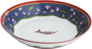 Decorative Ceramic Bowlwith Floraland Fish Design PNG Image