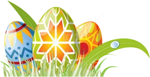 Decorative Easter Eggsin Grass PNG Image