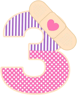 Decorative Number3with Bandage PNG Image