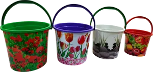 Decorative Plastic Buckets Collection PNG Image