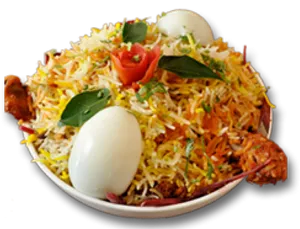 Delicious Biryani Dishwith Eggsand Chicken PNG Image