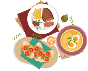 Delicious Meal Top View Illustration PNG Image
