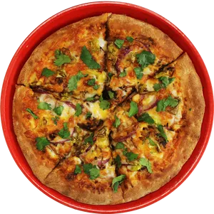 Delicious Pizzaon Red Plate PNG Image