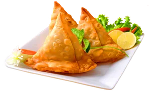 Delicious Samosas Plated Dish PNG Image