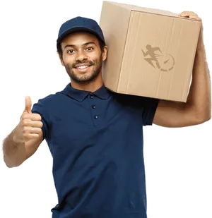 Delivery Man Giving Thumb Up With Box PNG Image