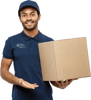 Delivery Man Holding Parcel Smiling PNG Image