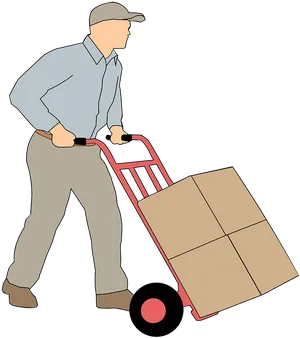 Delivery Man Pushing Hand Truck PNG Image