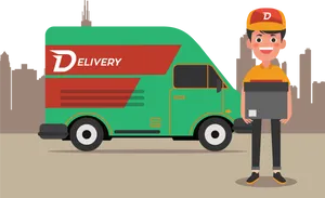 Delivery Manand Van City Background PNG Image