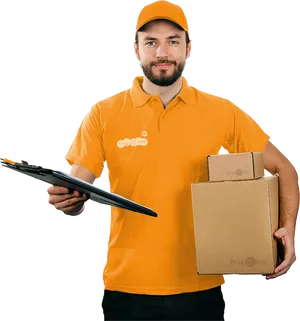 Delivery Manwith Packagesand Clipboard PNG Image