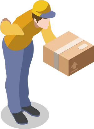 Delivery Person Lifting Package PNG Image