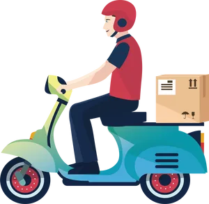 Delivery Scooter Driverwith Package PNG Image