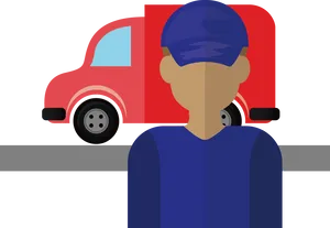 Delivery Truckand Driver Illustration PNG Image