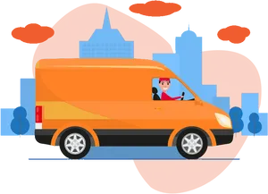 Delivery Van City Background PNG Image