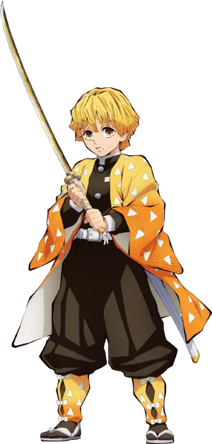 Demon Slayer Character Zenitsu Agatsuma With Sword PNG Image