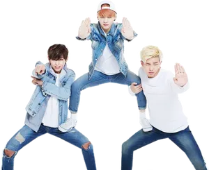 Denim Clad Trio Dance Pose PNG Image