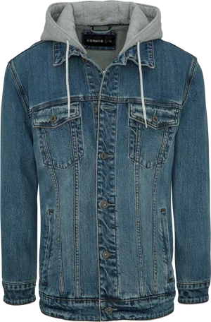 Denim Jacketwith Grey Hoodie Design PNG Image