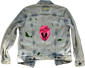 Denim Jacketwith Rose Design PNG Image