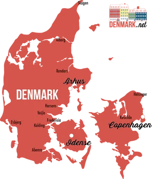 Denmark Mapwith Citiesand Landmarks PNG Image