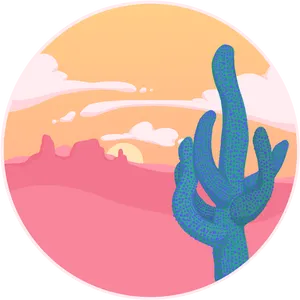 Desert Cactus Sunset Illustration PNG Image