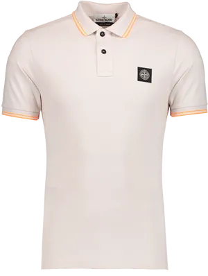 Designer Polo Shirt White Orange Trim PNG Image