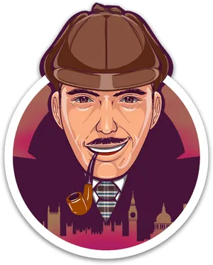 Detective With Pipeand Deerstalker Hat PNG Image