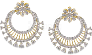 Diamond Flower Hoop Earrings PNG Image