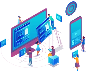 Digital Collaboration Isometric Illustration PNG