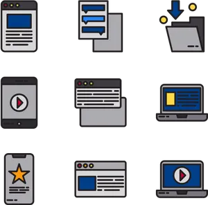 Digital Content Icons Set PNG