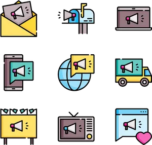 Digital Marketing Channels Icons PNG