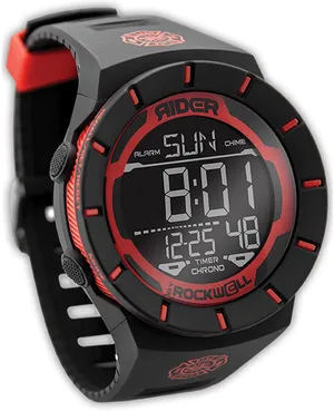 Digital Sports Watch Red Black PNG Image