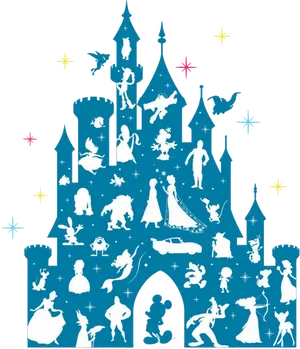 Disney Castle Silhouettewith Characters PNG Image