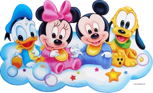 Disney Classic Characters On Cloud PNG Image