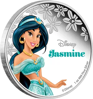 Disney Princess Jasmine Silver Coin PNG Image