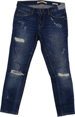 Distressed Blue Denim Jeans PNG Image