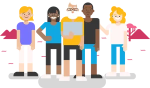 Diverse Animated Group People PNG Image