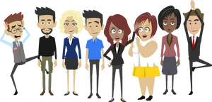 Diverse Cartoon Office Team PNG Image