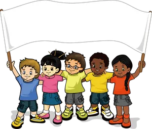 Diverse Children Holding Blank Banner PNG Image