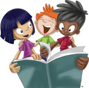 Diverse Children Reading Together PNG